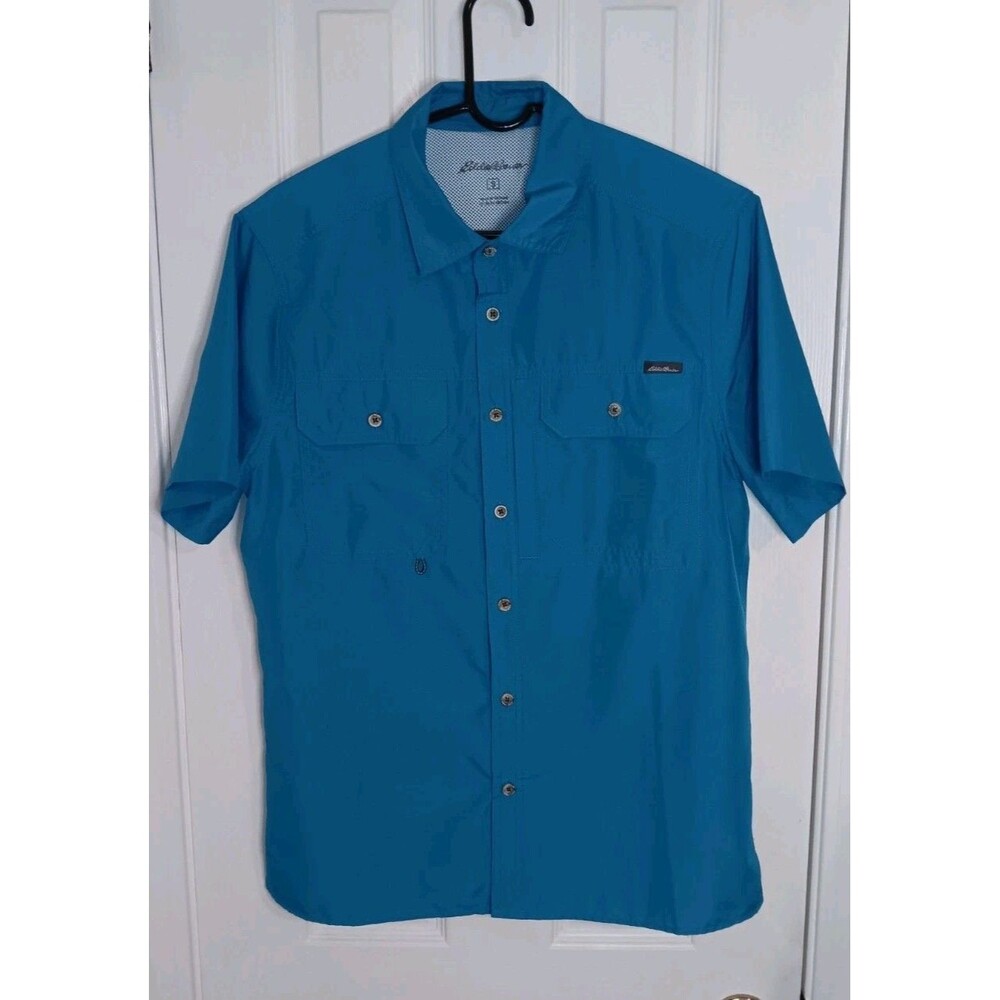 Men's Eddie Bauer Button Up Short Sleeve Shirt Turquoise Small